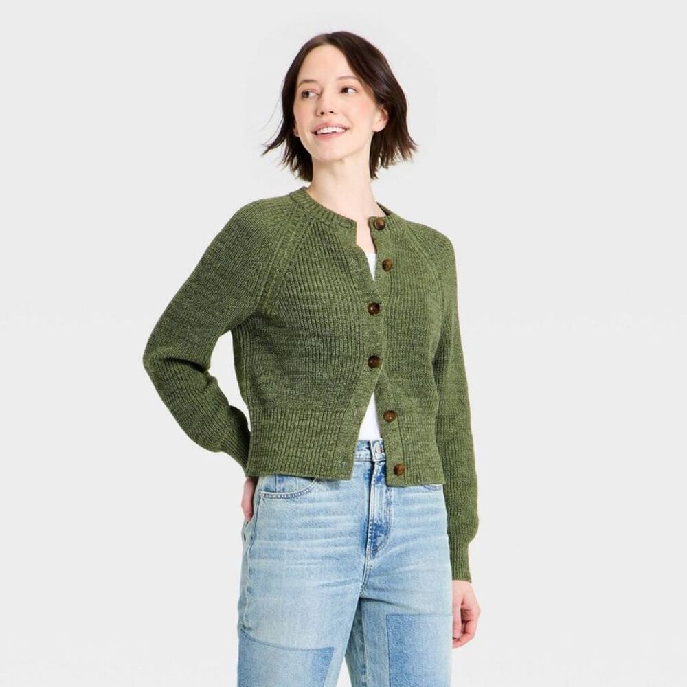 Women's Iconic Cotton Cardigan - Universal Thread Olive Green S